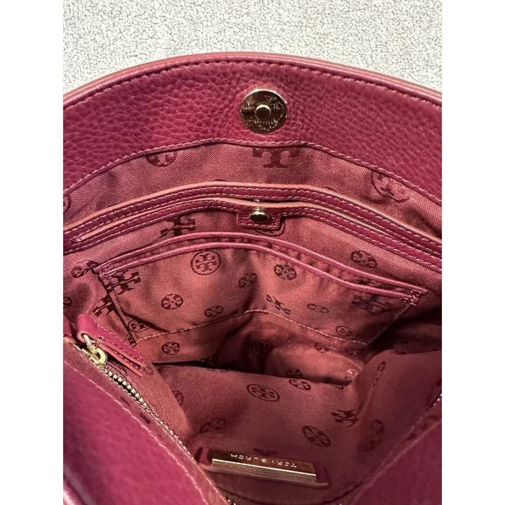 Tory Burch Burgundy Pebbled Leather Chain Shoulder Bag